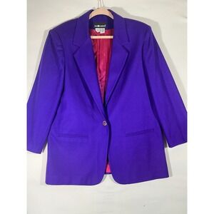 VTG Sag Harbor Women Purple Wool Blazer Jacket Single Button Lined Size 16